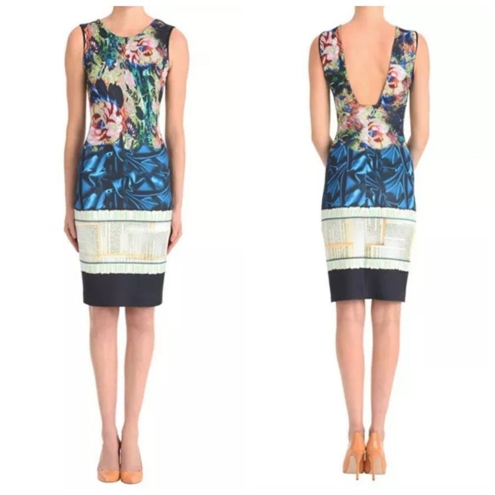 CLOVER CANYON dress James Joyce‎ floral script scuba XS